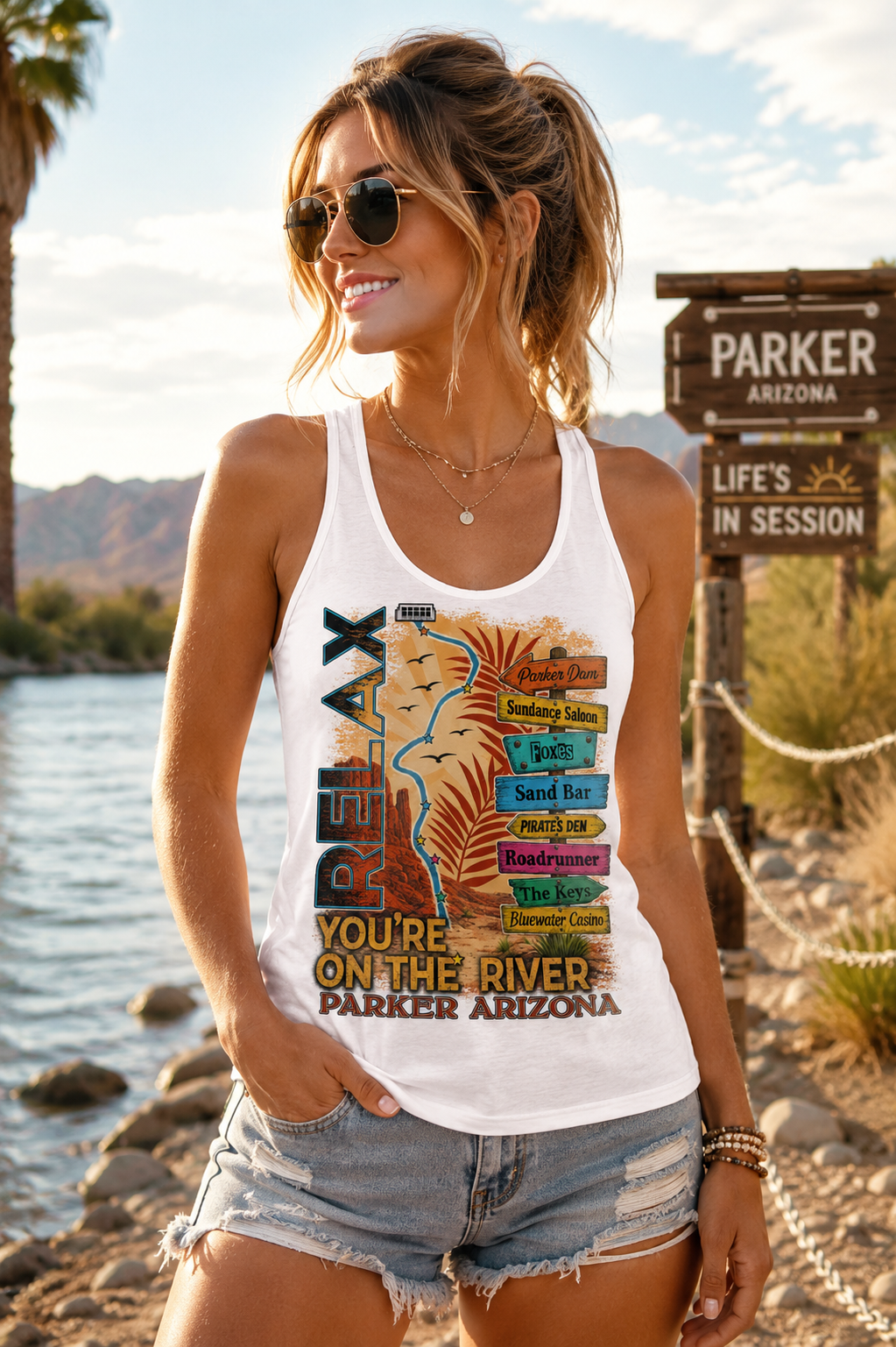 Relax – You're On The River™ Parker Arizona Women's Racerback Tank