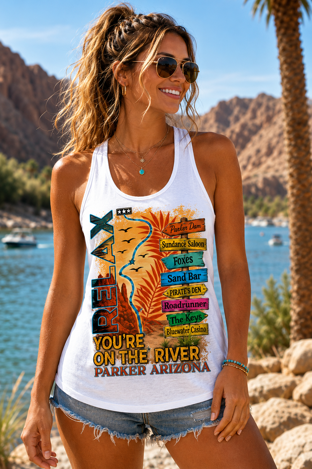 Relax – You're On The River™ Parker Arizona Women's Racerback Tank